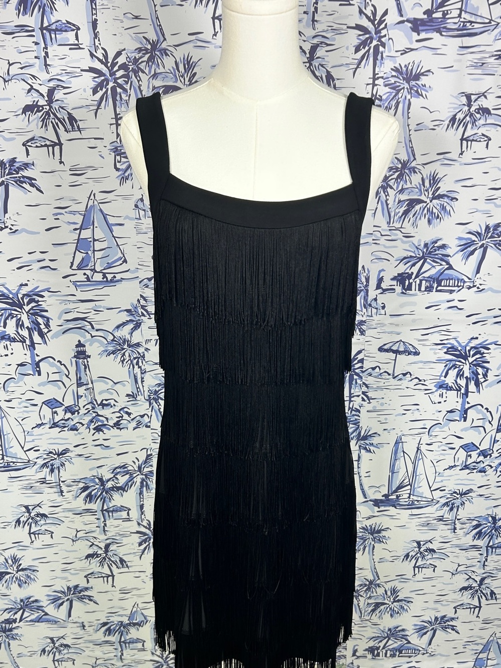 White House Black Market Black Fringe Slip Dress